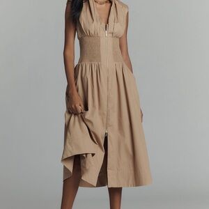 The Tommie Cap-Sleeve Smocked Front-Zip Shirt Dress